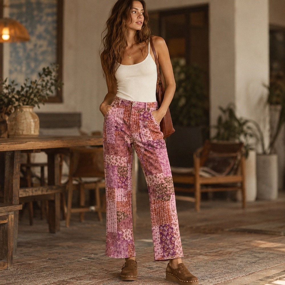 Pilcro and the Letterpress Pants Womens 28 The Roamer Patchwork Floral Boho